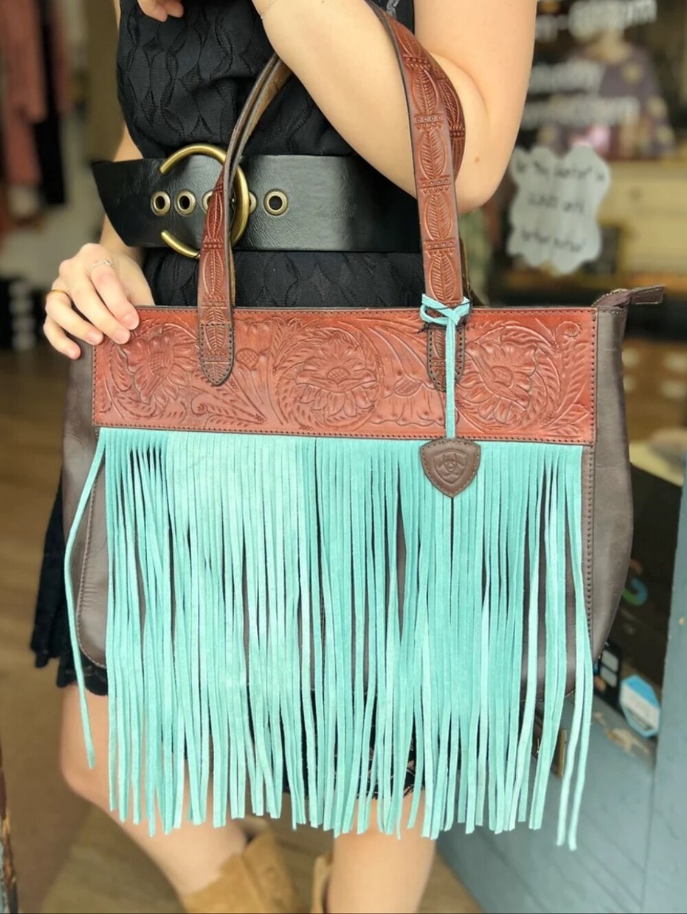Ariat Ladies Claire Western Fringe Concealed Carry Brown Tote Bag
